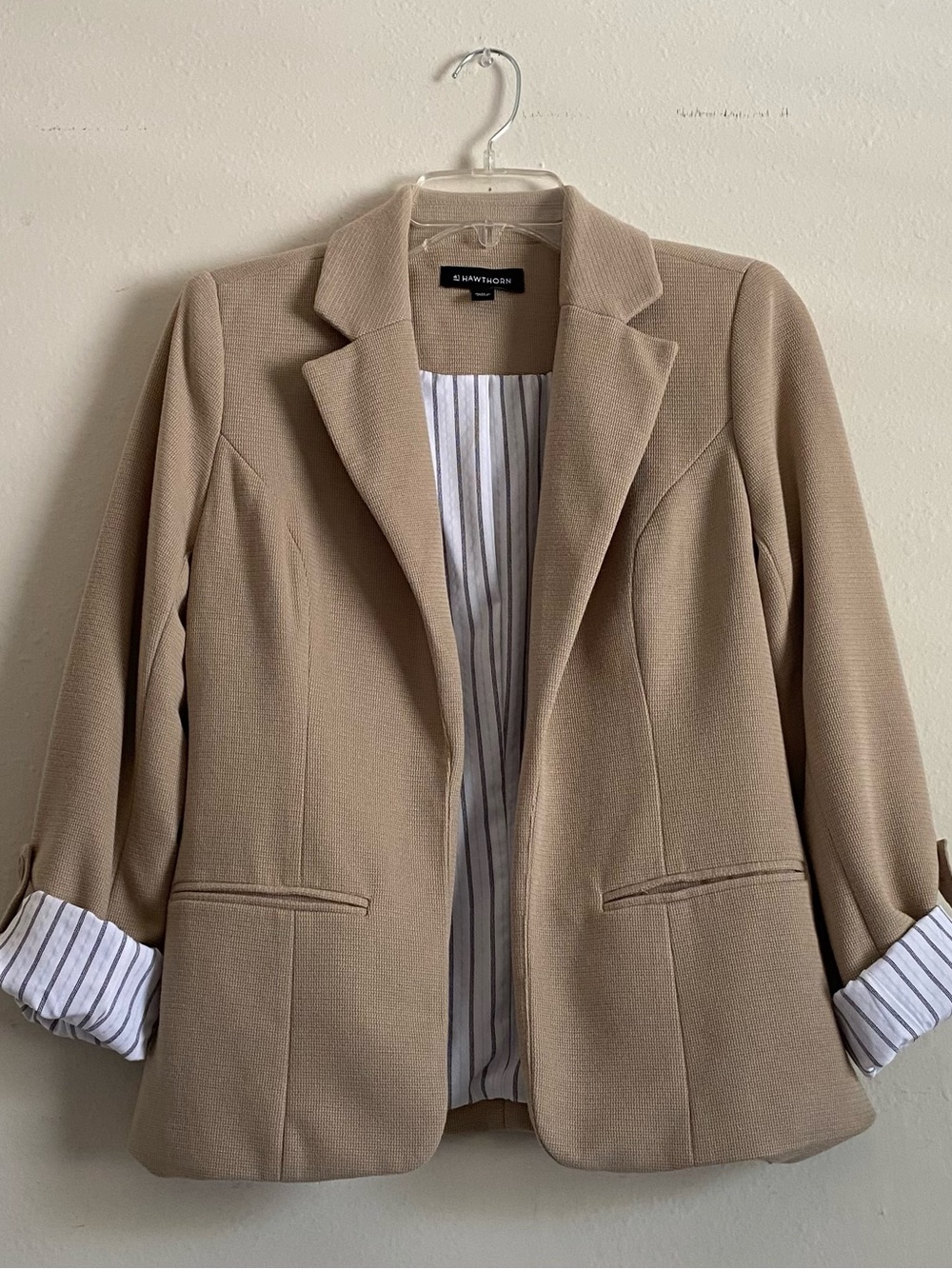 41 Hawthorn Beige Taupe Blazer with Striped Lining Size S